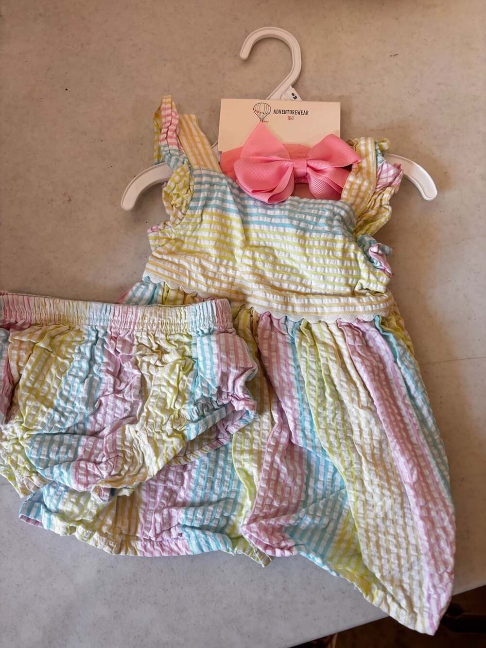 Adventurewear 360 Baby Girls Striped Seersucker Dress, Bloomer, and Headband Set